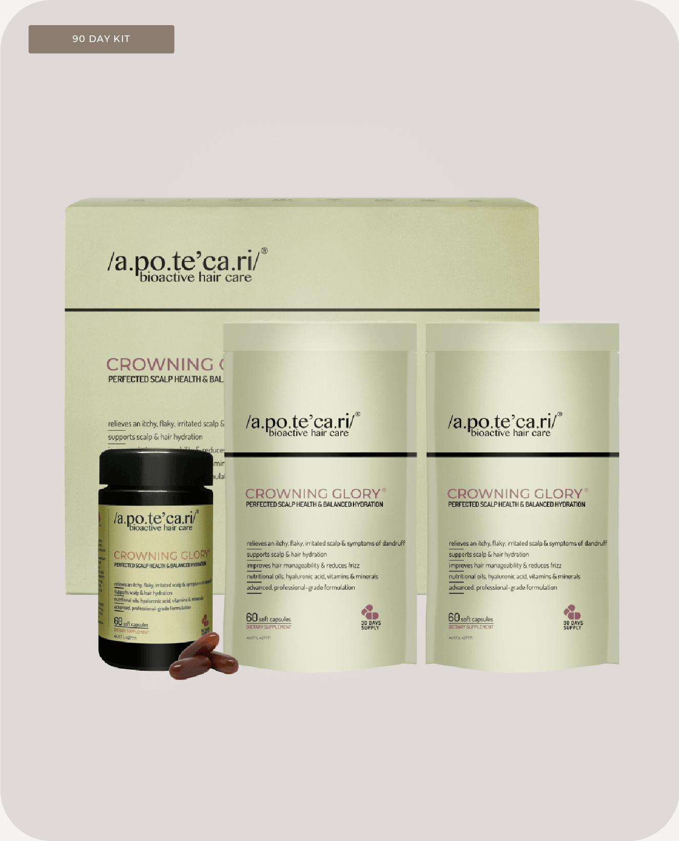 Apotecari, Crowning Glory, capsules , healthy scalp, solution to dry scalp