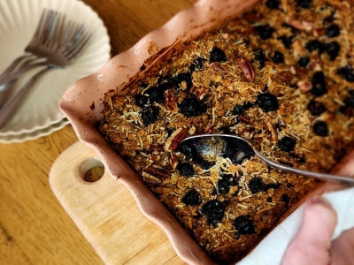 Autumn Morning Blueberry-Pecan Baked Oats