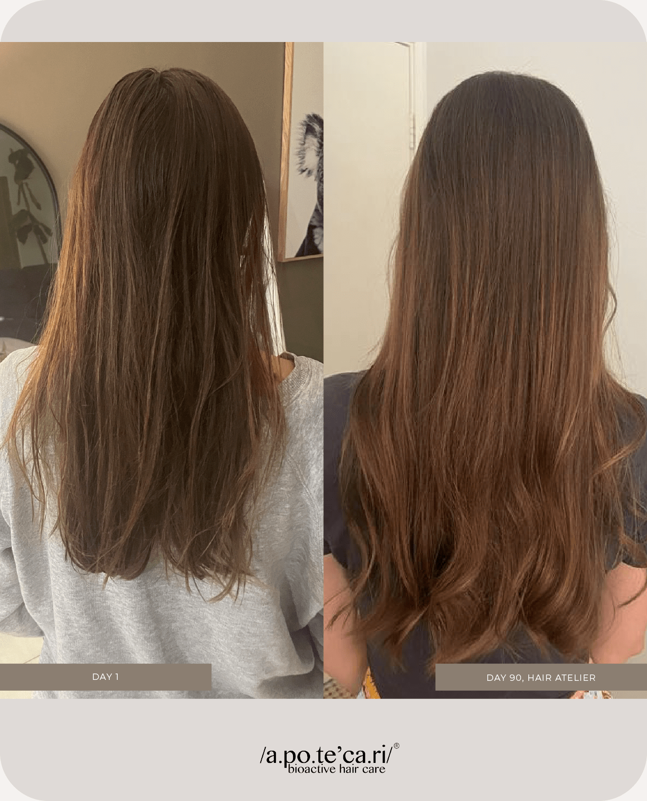 Apotecari, Hair Atelier, healthier hair, edible hair care, pomegranate, pink drink, healthy, vegan, strong hair, powder, drink, testimonial, 30 days, 60 days, 90 days, before and after